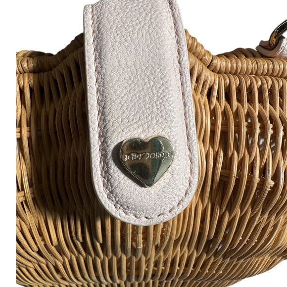 Betsey Johnson Gold Woven Crossbody with light pink Strap - Picture 2 of 5